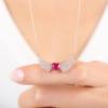 Diamond Mounted Angel Heart Ruby Stone Rose Color Silver Necklace