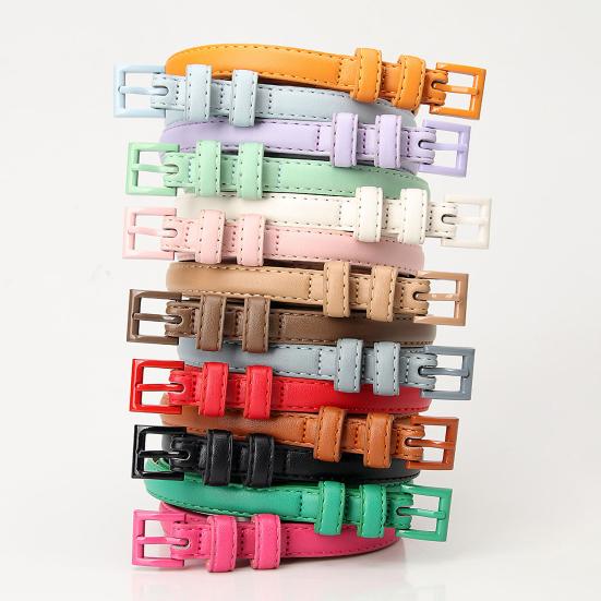 Women Thin Pants Belt Solid Color Faux Leather Waistband Adjustable Length Multi Holes Design Jeans Belt EMA