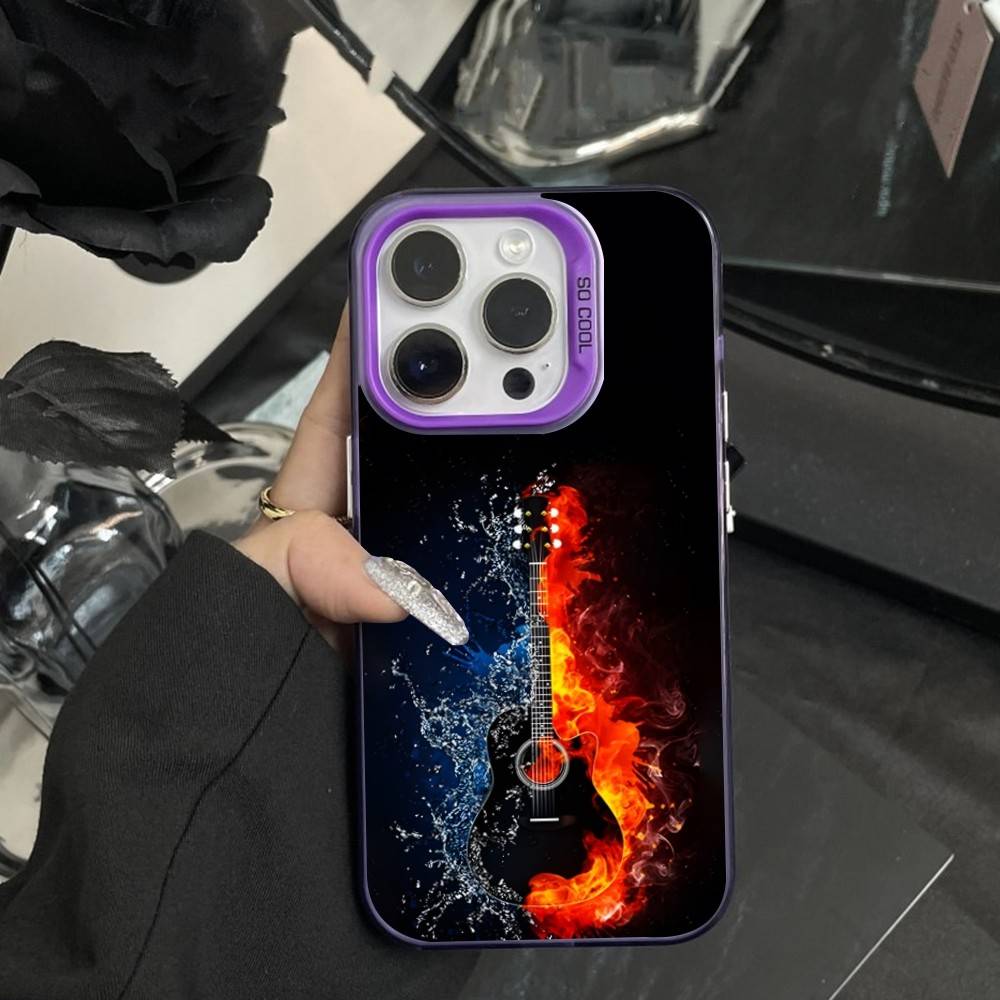 Musical Guitar Art Phone Case For iPhone 16,15,14,17,13,12,11,XS,Mini,Pro,SE,MAX Purple Matte Silicone Cover