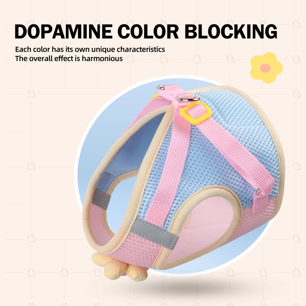 Двухцветный комплект поводков для кошек и собак, летний комплект, светоотражающие дышащие нагрудные ремни для маленьких собак и кошек, аксессуары для домашних животных