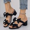 Fashion Summer New Style Thick Heel Sandals Women Fashion Square Head Open Toe Butterfly Knot Anti-slip Wear Slippers
