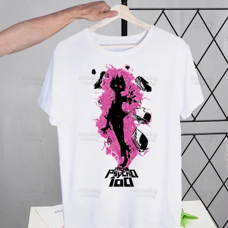 Футболка Mob Psycho 100 Shigeo Kageyama Мужская Ретро Выстиранная Топы Футболки Харадзюку Аниме Манга Футболка Уличная одежда Хип-хоп Футболки