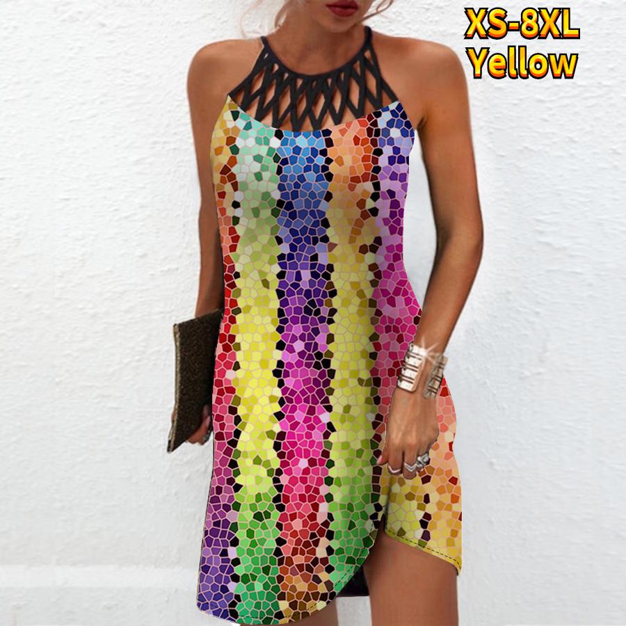 Летнее модное сексуальное платье без рукавов, мягкое повседневное платье с 3D разноцветной текстурой и принтом, платье на бретельках без рукавов, летнее платье на подтяжках