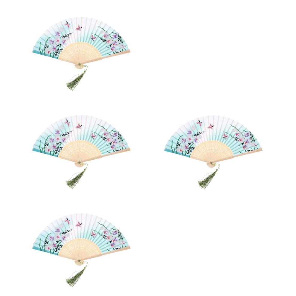 4Pcs Multicolor Bamboo Folding Fan Traditional Chinese Fan for Decor