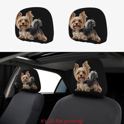 Set of 2 Adorable Yorkshire Terrier Design Car Headrest Covers | Unpadded, Easy To Fit & Clean, Humorous Style, Suitable for A
