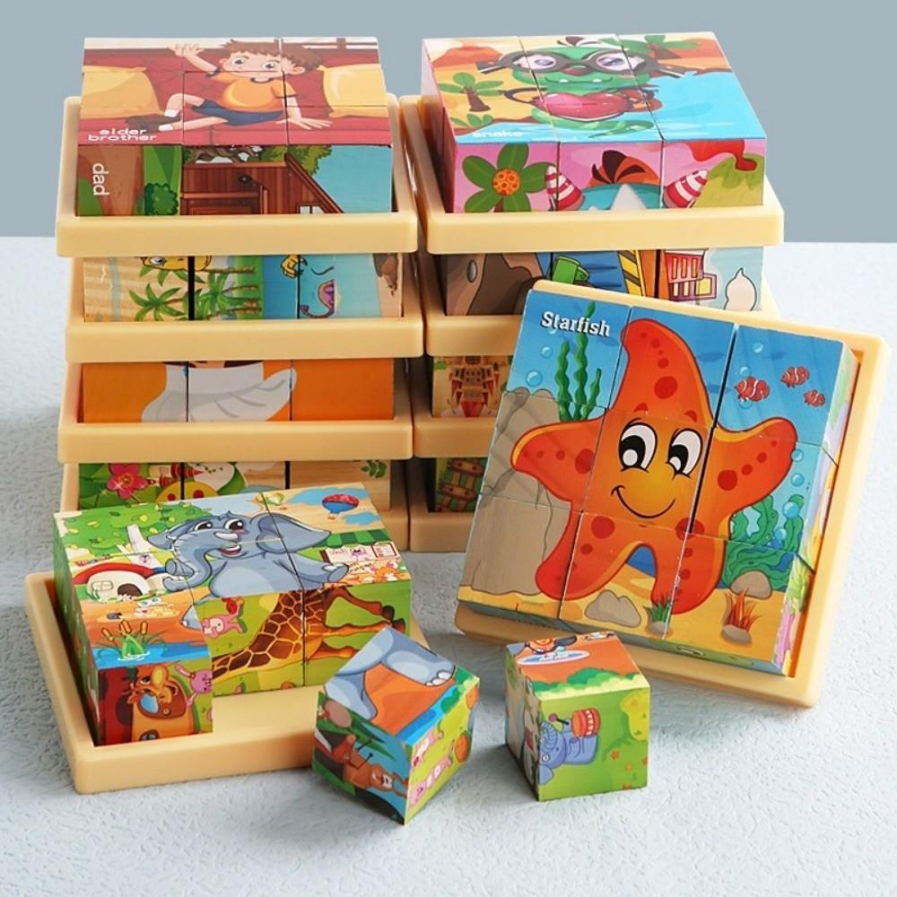Educational Jigsaw 3D Cube Puzzle Dinosaur Montessori Wooden Puzzle Bricked Up STEM Learning Magnetic Puzzle Table Game
