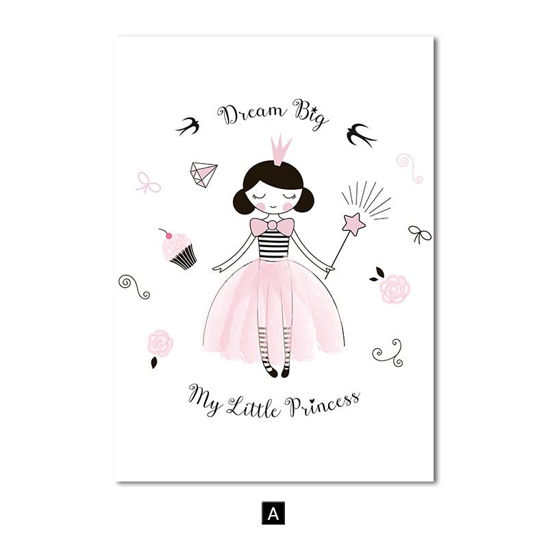 Розовая принцесса для детской комнаты, скандинавский постер, Корона, королева, холст, картина, настенные художественные фотографии для детей, украшение для комнаты для девочек