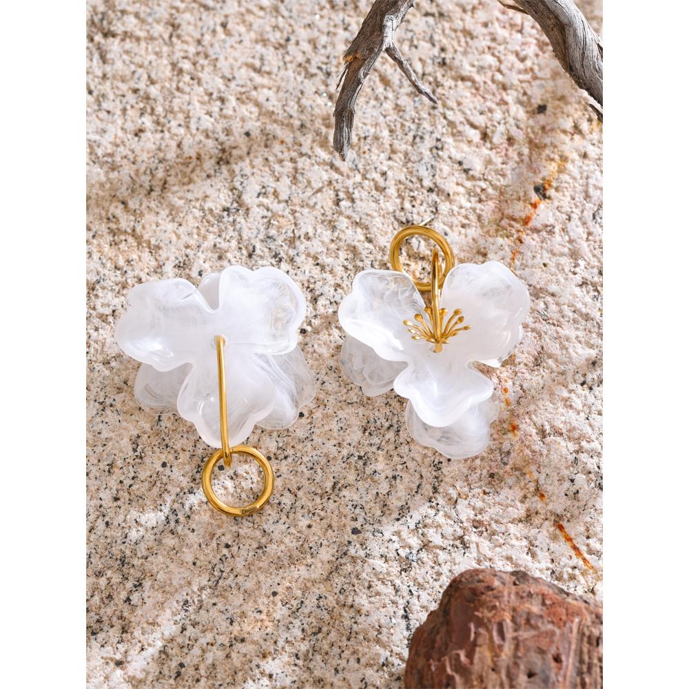 Eetit Arrivals White Resin Flower Dangle Earrings for Women Stainless Steel Summer Popular Jewelry Recommend 2025