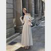 Elegant One-Shoulder White Long-Sleeve Dress - Early Autumn 2023 Collection, Waist-Hugging Autumn Style Long Skirt for Women