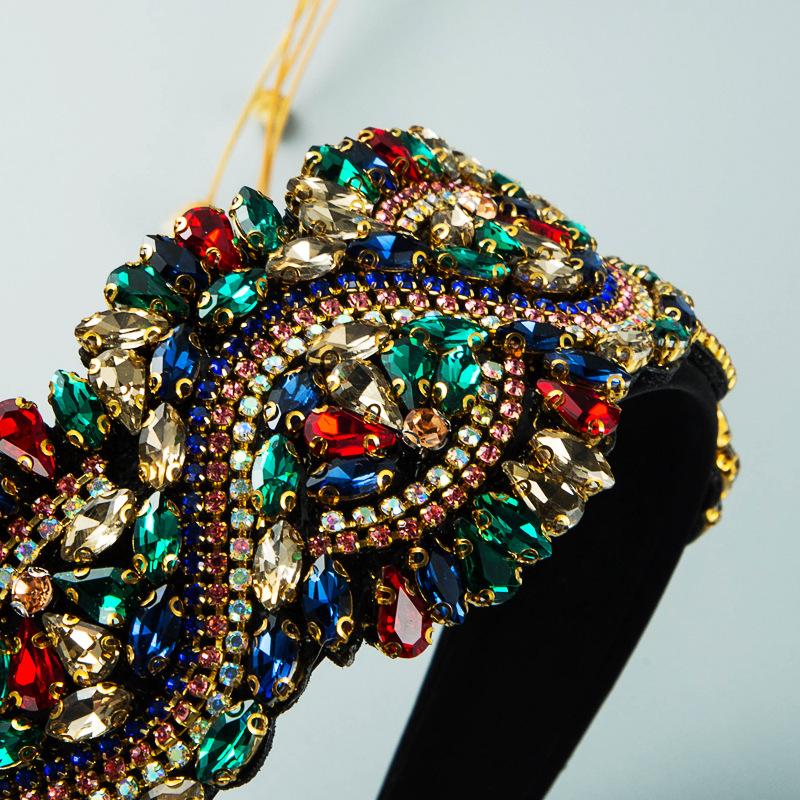 Женский ободок для волос в стиле барокко, супер блестящий браслет с драгоценным камнем, роскошный винтажный головной убор с тяжелыми широкими краями