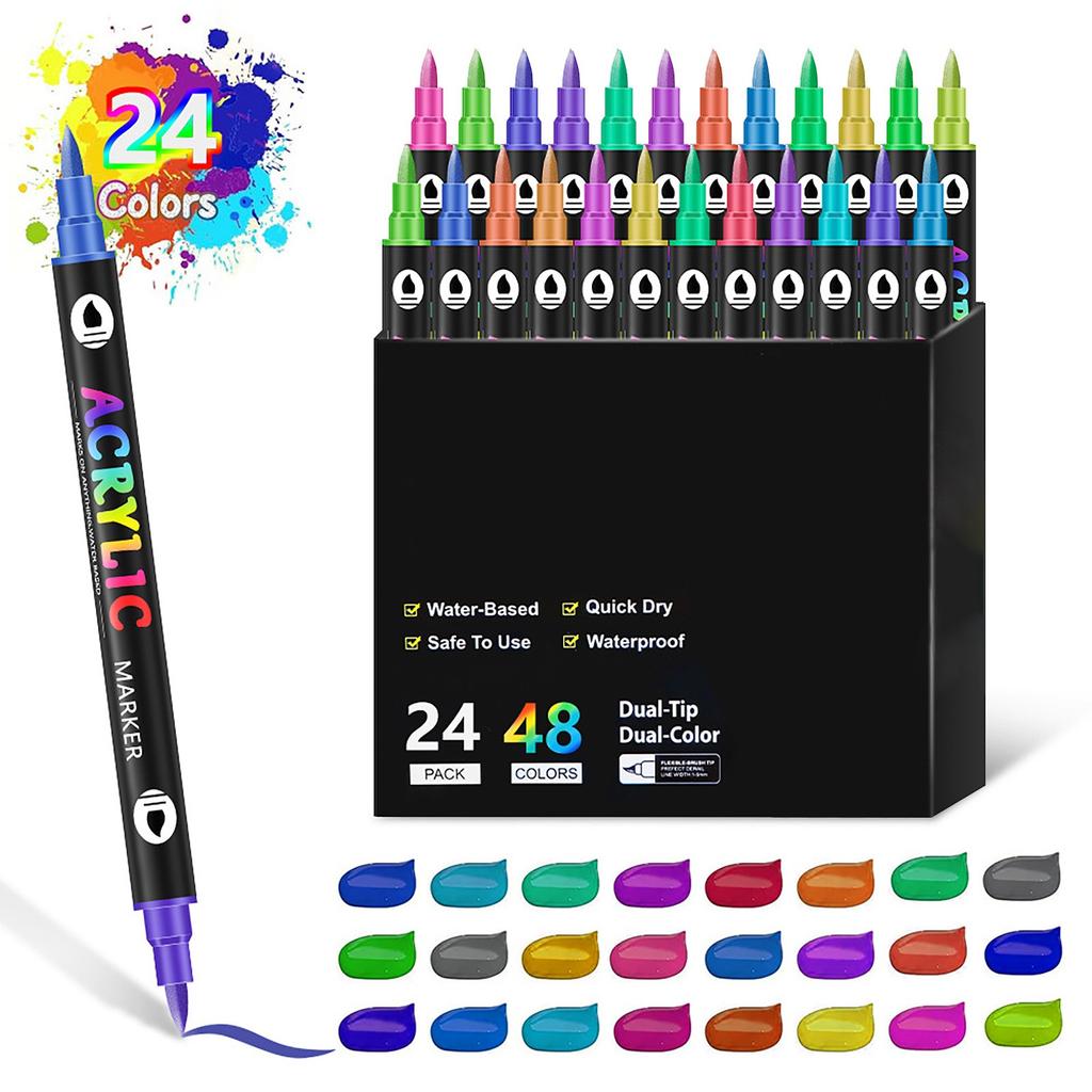 Acrylic Paint Markers 6ML Double-Headed Two-Color Acrylic Marker Pen Children's Painting Stationery Set 72 Colors Pen Marker Pen