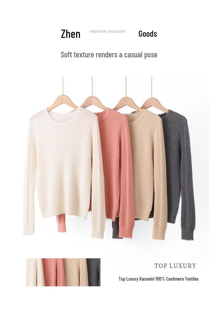 Pure Cashmere 12-Gauge Lace Round Neck Knitted Top