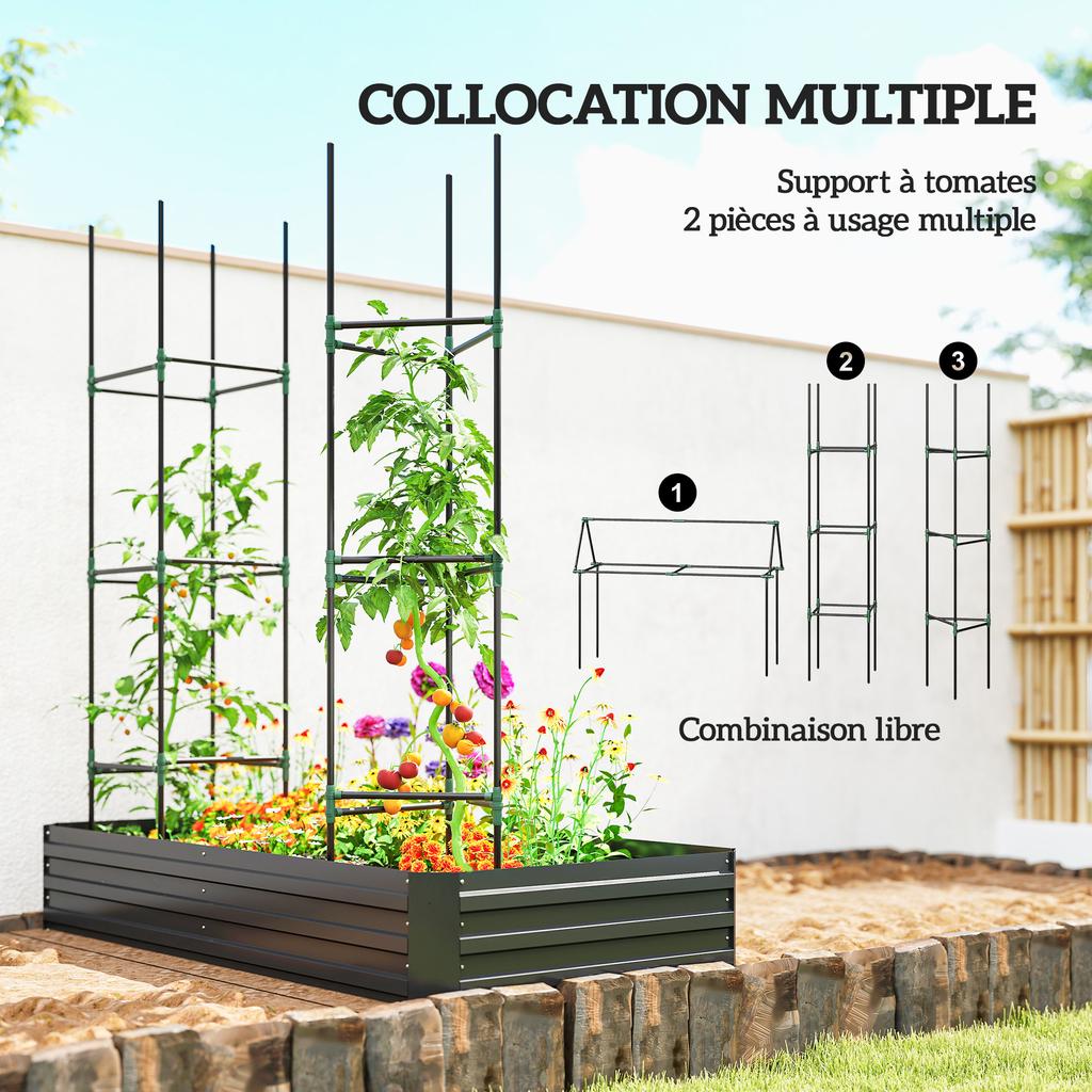 Raised garden bed rectangular planter in galvanised steel supports for tomatoes and climbing plants 180 x 90 x 29.5 cm