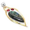 Natural Labradorite,Garnet Stone 925 Sterling Silver Two Tone Pendant 3.07" Y6R67