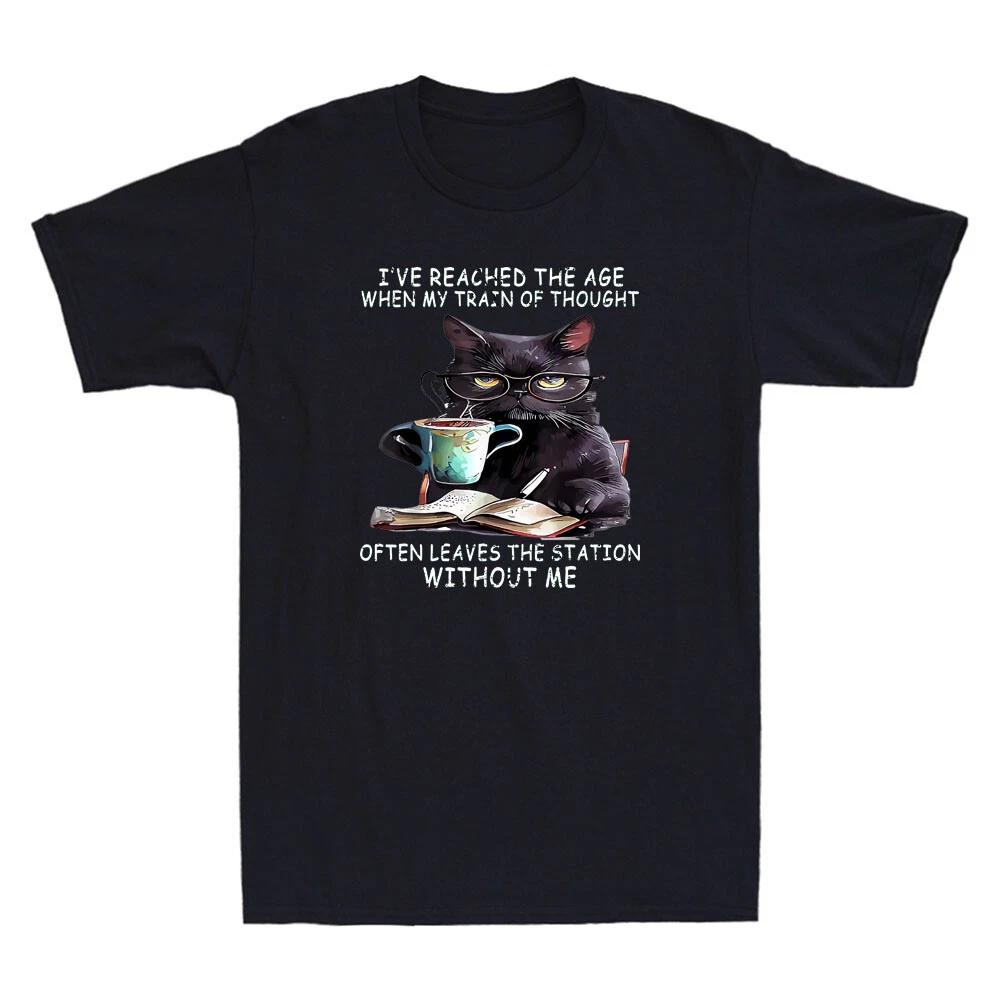 I've Reached The Age When My Train Of Thought Funny Cat Meme Quote Men's T-Shirt