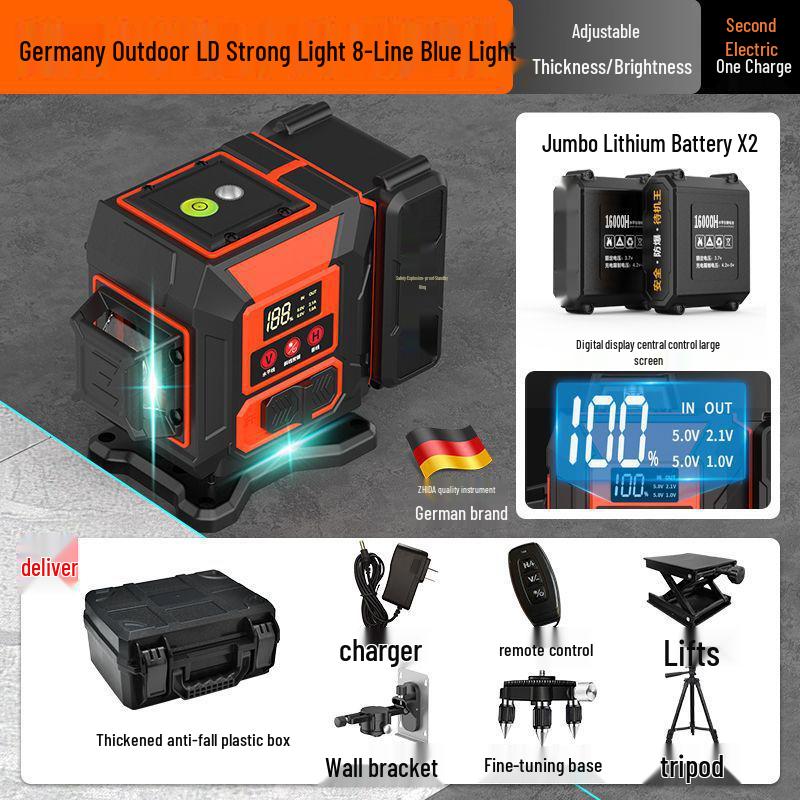 12-линейный высокоточный зеленый инфракрасный уровень с автоматическим креплением к наружной стене и самовыравниванием