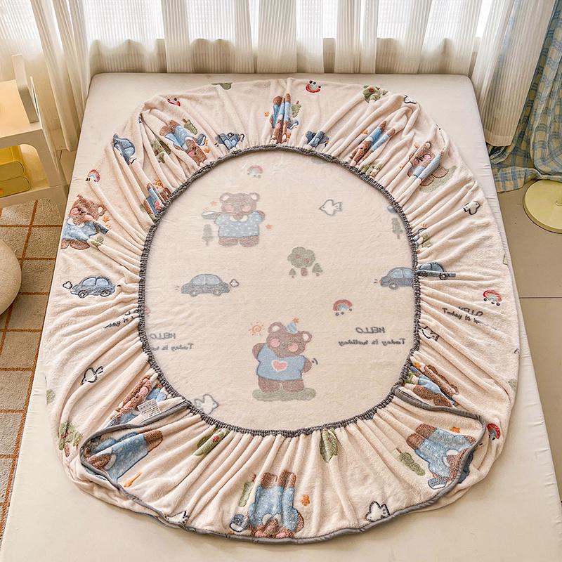 Flannel Fitted Sheet Warm Bedsheet Cartoon Bed Cover Thicken Bed Linen Winter Mattress Protector sabanas (Pillowcase Need Order)