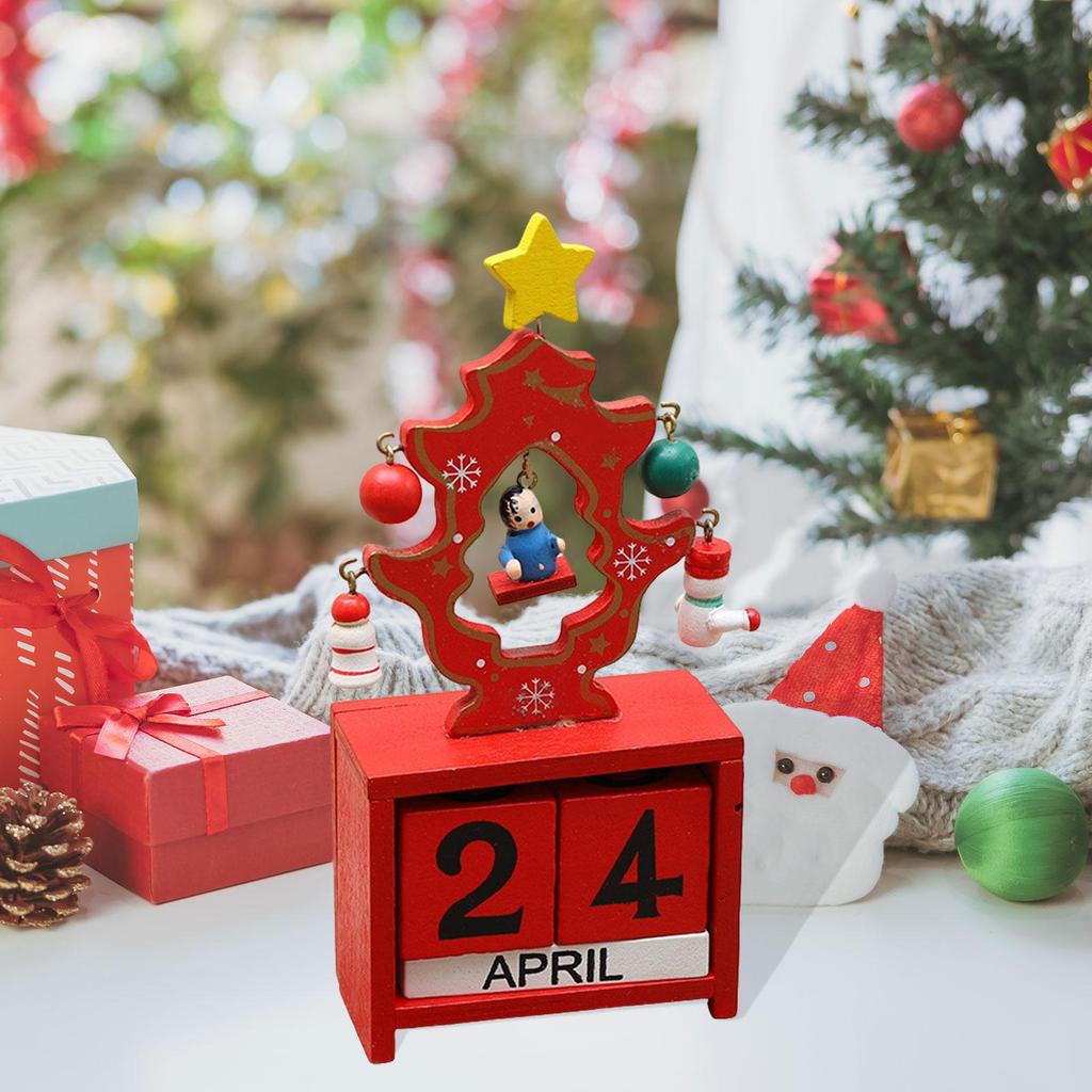Xmas Wooden Advent Calendar Countdown Number Display Tabletop Block Ornament for Holiday Home Office Decor