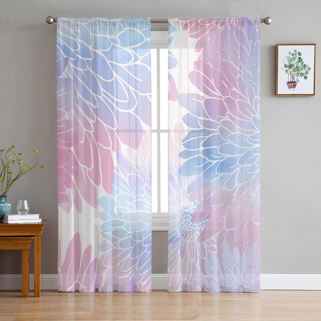 Light Pink Grey White Dahlia Texture Tulle Curtains for Living Room Kitchen Bedroom Sheer Tulle for Cafe Hotel Modern Home Decor