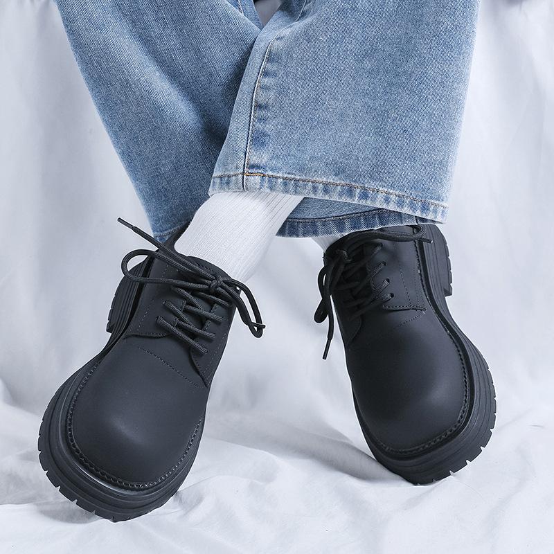 Derby Shoes Men's High-end Men's Martin Boots Low-top Leather Shoes Platform-soled Heightening Shoes Retro Big Head Shoes 24342-R
