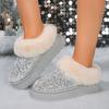 Sparkling Minimalist Snow Boots 2024 Winter New Anti Slip Thick Sole Shallow Mouth Furry Warm Women's Cotton Boots Zapatos Mujer