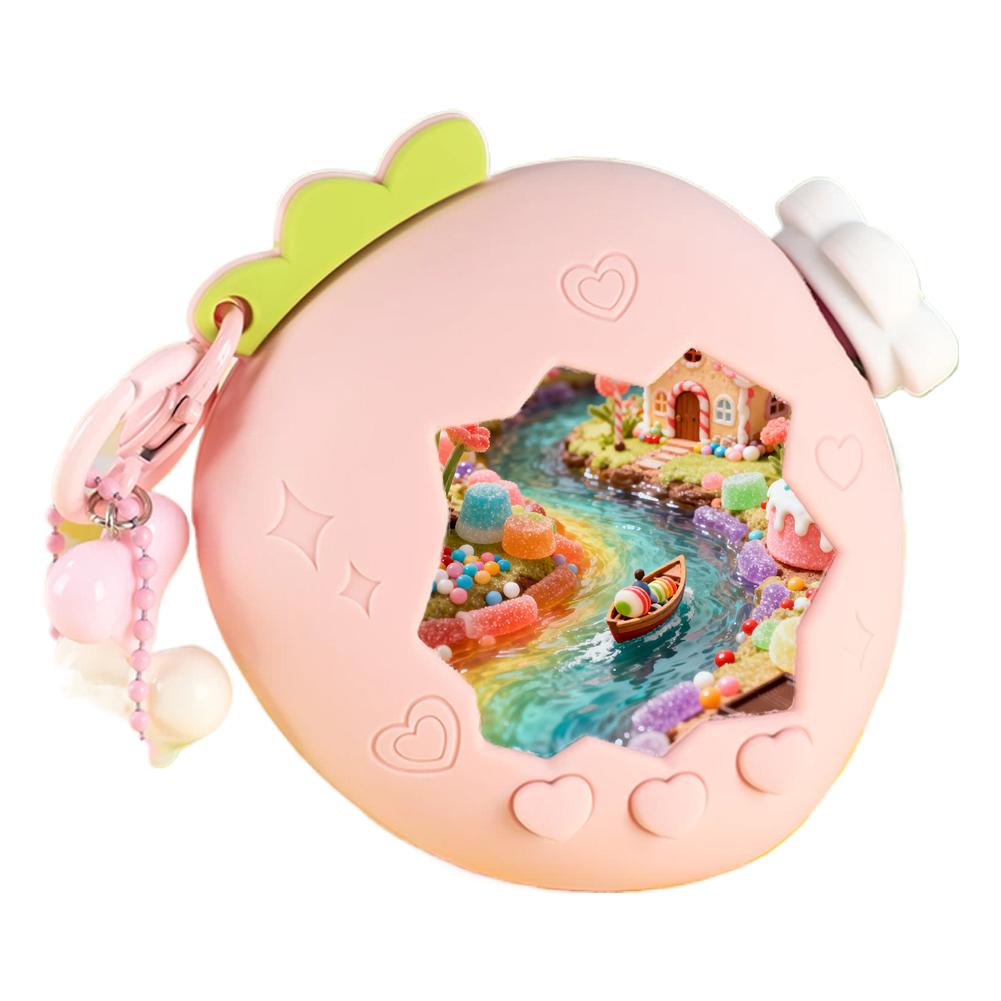 Защитный силиконовый чехол с бумажным подвесом в виде красной и розовой клубники для ручки Tamagotchi Paradise