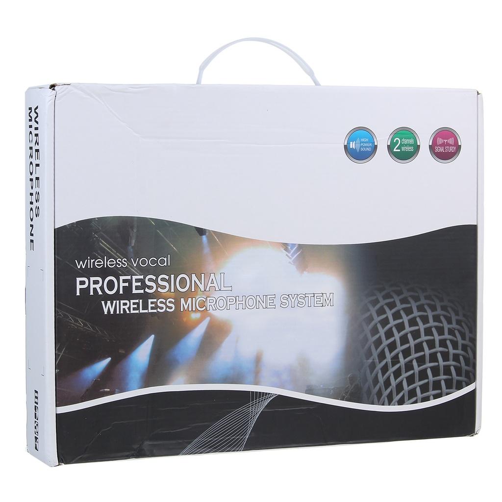 UHF Беспроводная микрофонная система, 2 канала, 2 беспроводных портативных микрофона, караоке, вечеринка, кардиоидный микрофон, регулируемая частота