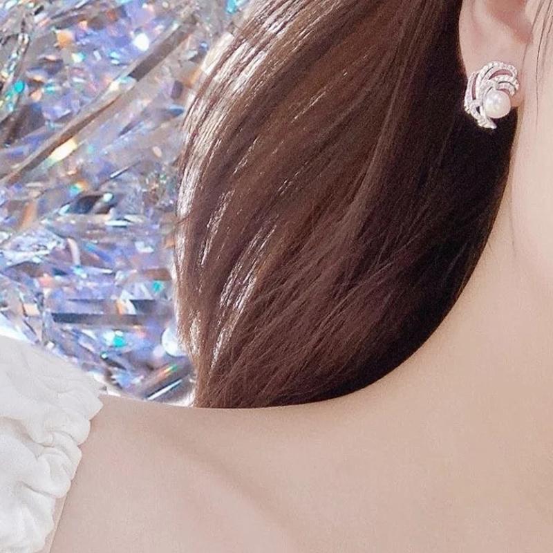 Изящные блестящие серьги-пусеты с цирконием, женские серьги для помолвки, ювелирные изделия с имитацией жемчуга, нежные аксессуары для свадьбы