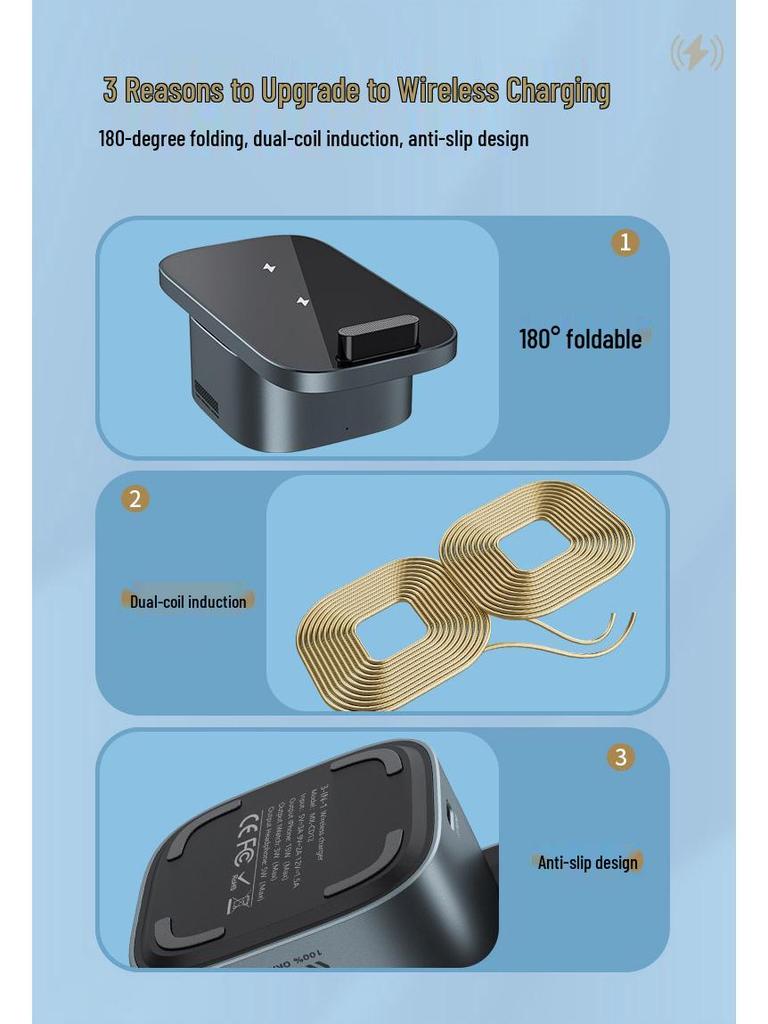 Складная беспроводная зарядная станция 3-в-1 для iPhone, AirPods и Apple Watch