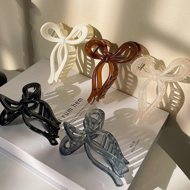 AWAYTR бант с хвостиком, большой коготь, аксессуары для волос в форме краба для женщин, однотонные акриловые заколки с бантом, заколки для волос, заколки для девочек