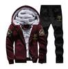 Спортивный костюм мужской комплект, зима, бег, комплекты из двух предметов, внутренняя часть из хлопка, толстый флис, с капюшоном, 2 предмета, куртка, брюки, спортивные, спортивные костюмы
