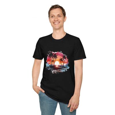 Palm Tree Sunset T-Shirt - Tropical Beach Scene Tee
