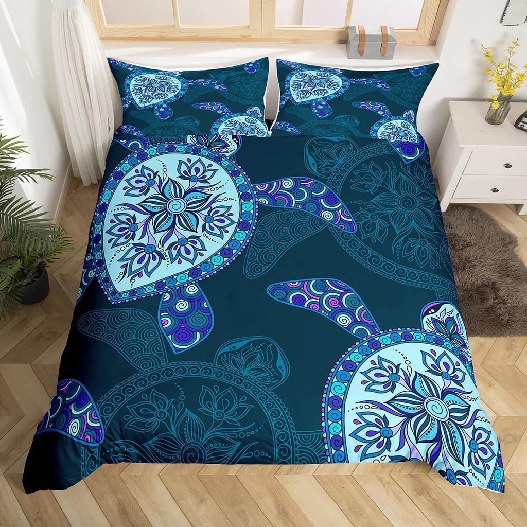 Sea Animals Duvet Cover Set Turtle Print Bedding Sets Queen Size 3D Gorgeous Luxury Comforter Cover Set Marine Life Quilt Cover