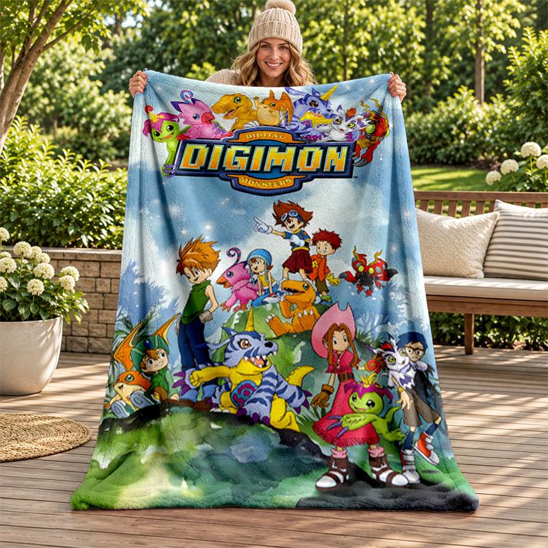 Digimon blanket Flannel Blanket Soft Cozy Plush Throw for Sofa Bed Lightweight Home Decoration Gifts for Christmas various holidays