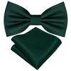Men' BOTTLE GREEN BOW TIE + ADJUSTABLE POCKET SQUARE Elegant BOW TIE SET