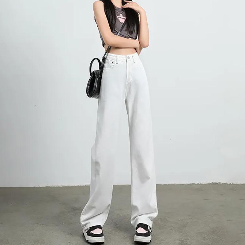 Женские белые джинсы с высокой посадкой и широкими штанинами - Маленький размер, Стройнящие, Длина до пола