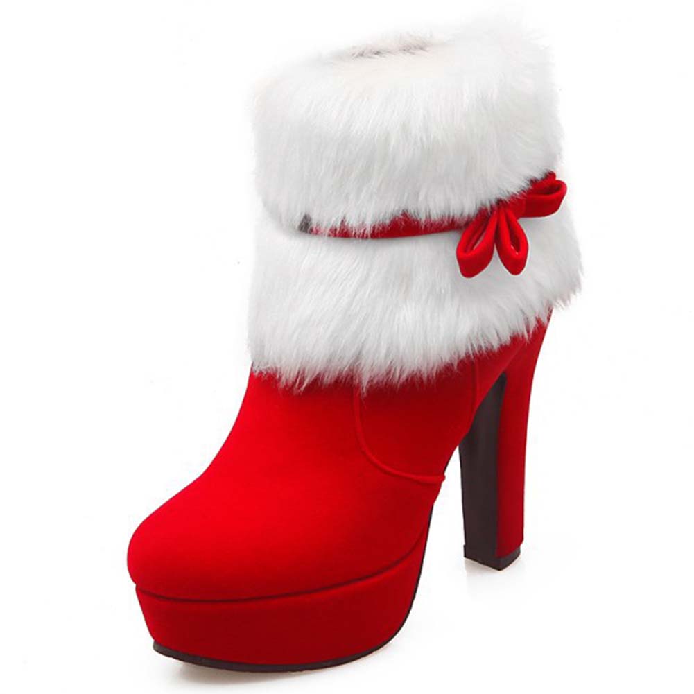 Новые замшевые модные ботинки на высоком каблуке с мехом, бантом и боковой молнией, водонепроницаемые короткие ботинки на платформе для женщин