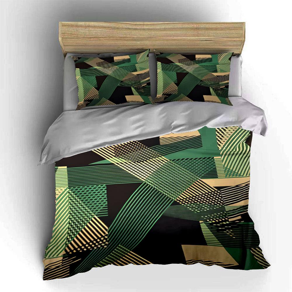 Green and gold stripes. Bedding sets Duvet cover sets Duvet covers Pillowcases(1*Duvet Cover 2*Pillowcases without duvet insert)