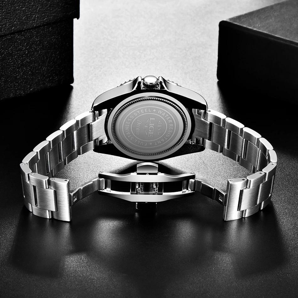 LIGE Fashion Men Watch Top Brand Luxury Stainless Steel Watches Waterproof Luminous Quartz Wristwatch