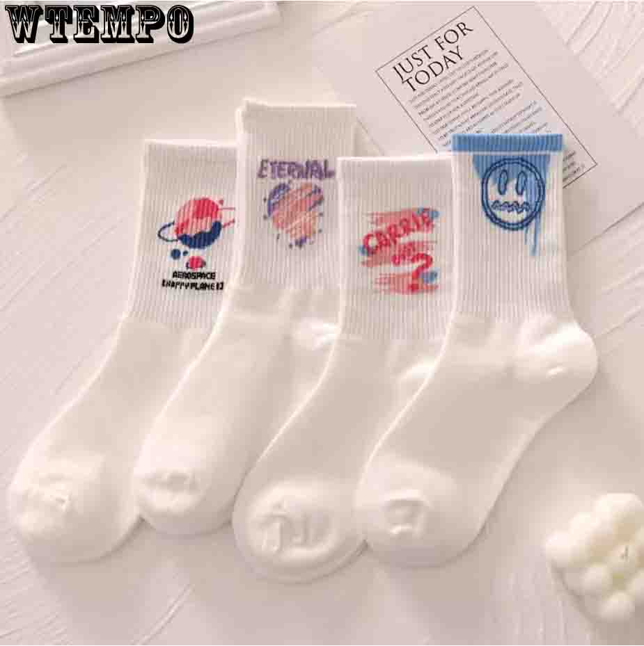 4 пары женских толстых носков, милые чулки с улыбкой на лице, японские осенне-зимние теплые бархатные носки, однотонные домашние носки-тахо