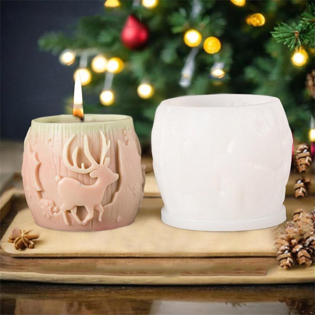 New Christmas Tree Carving Pattern Cylindrical Candle 3D Silicone Mold Snowflake Cylindrical Elk Candle Mold