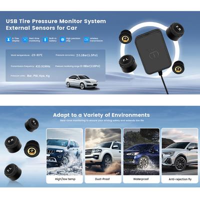 USB Android TPMS Система контроля давления в шинах Дисплей Сигнализация Внутренние датчики для автомобильной навигации Автомобильное радио 4 датчика