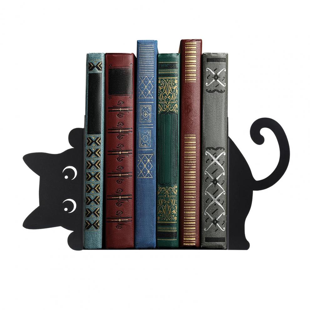 Bookend for Small Spaces Compact Bookend Metal Bookends Stylish Black Cat Reindeer Dragon Decor for Home Office