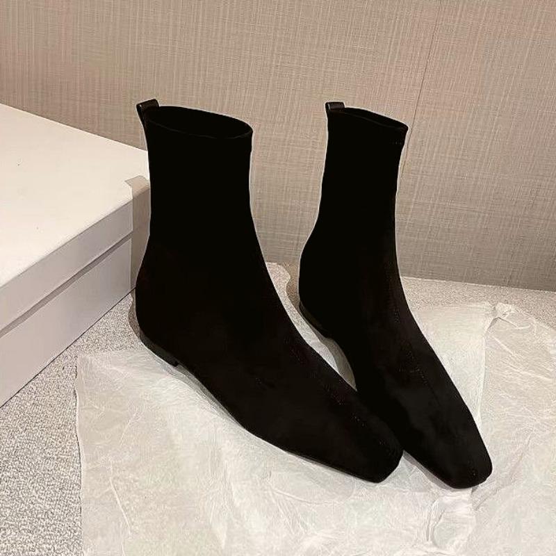 Ботильоны на плоской подошве, замшевые теплые высокие сапоги с квадратным носком, женская обувь, зимняя брендовая повседневная обувь 2025 года, трендовые зимние сапоги на низком каблуке Mujer Zapatos