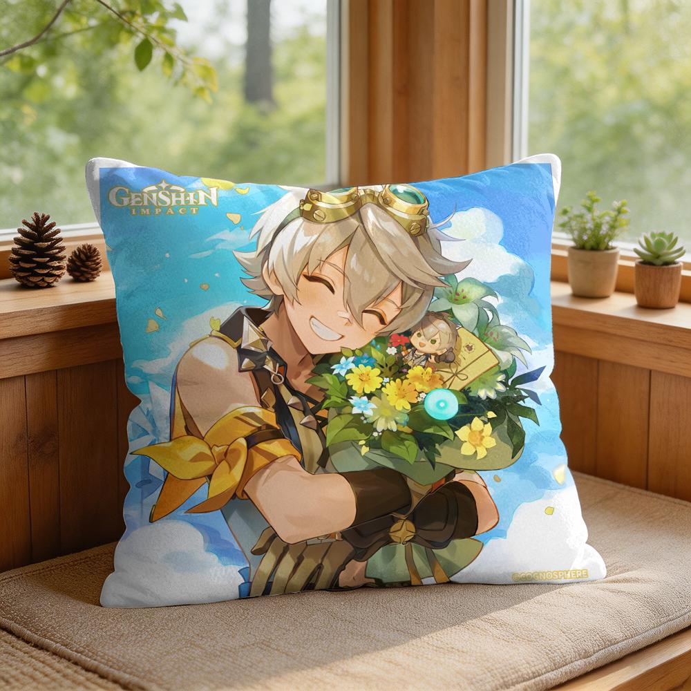 Bennett Genshin Impact Cute Cushion Cover Square Short Plush Pillow Case Living Room Sofa Home Decor Funda X