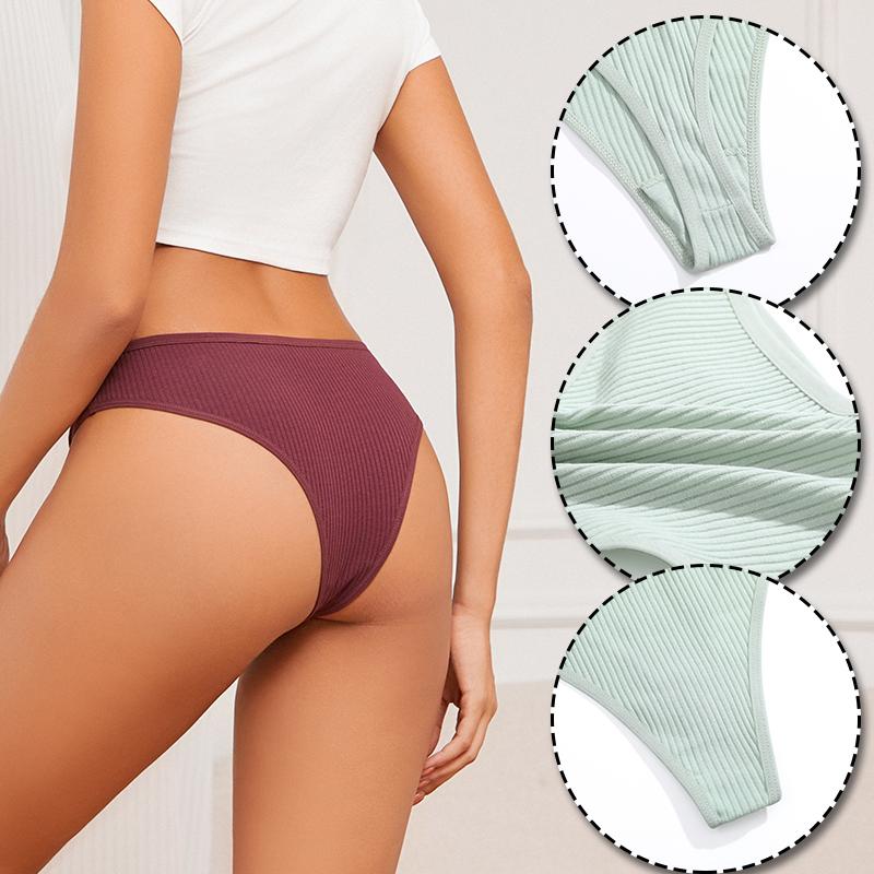 FINETOO 4PCS Cotton Briefs for Lady Sexy Low-Waist Brazilian Panties Female Soft G-String Underwear T-Back Solid Lingerie Bikini