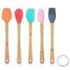 LMETJMA 5 шт. силиконовых шпателей с антипригарным покрытием, мини-шпатели, скребки с бамбуковой ручкой, термостойкий силиконовый шпатель, набор KC0428