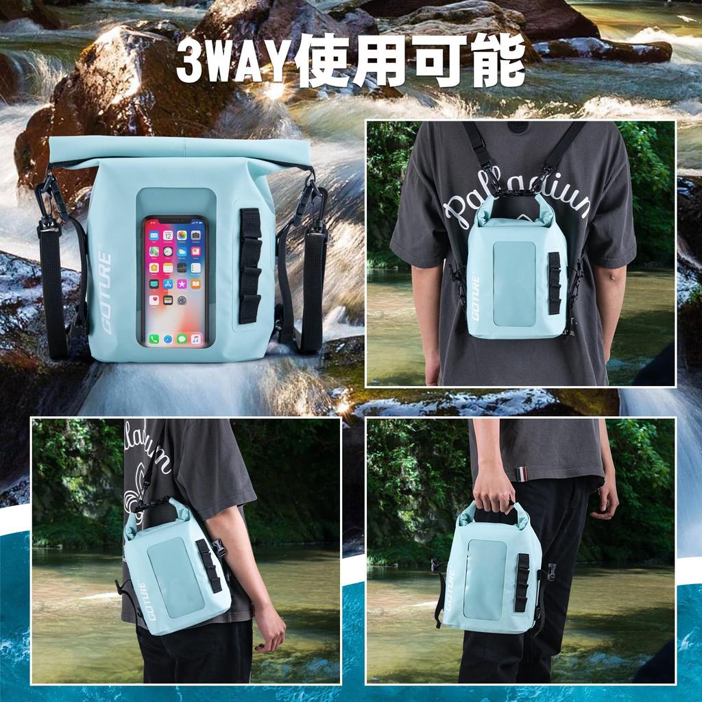 Водонепроницаемая сухая сумка Goture 5 л со карманом для смартфона, синяя [Водонепроницаемость IPX6, В комплекте карман, Материал 500% DVC]. Легкий, водонепроницаемый и идеальный для