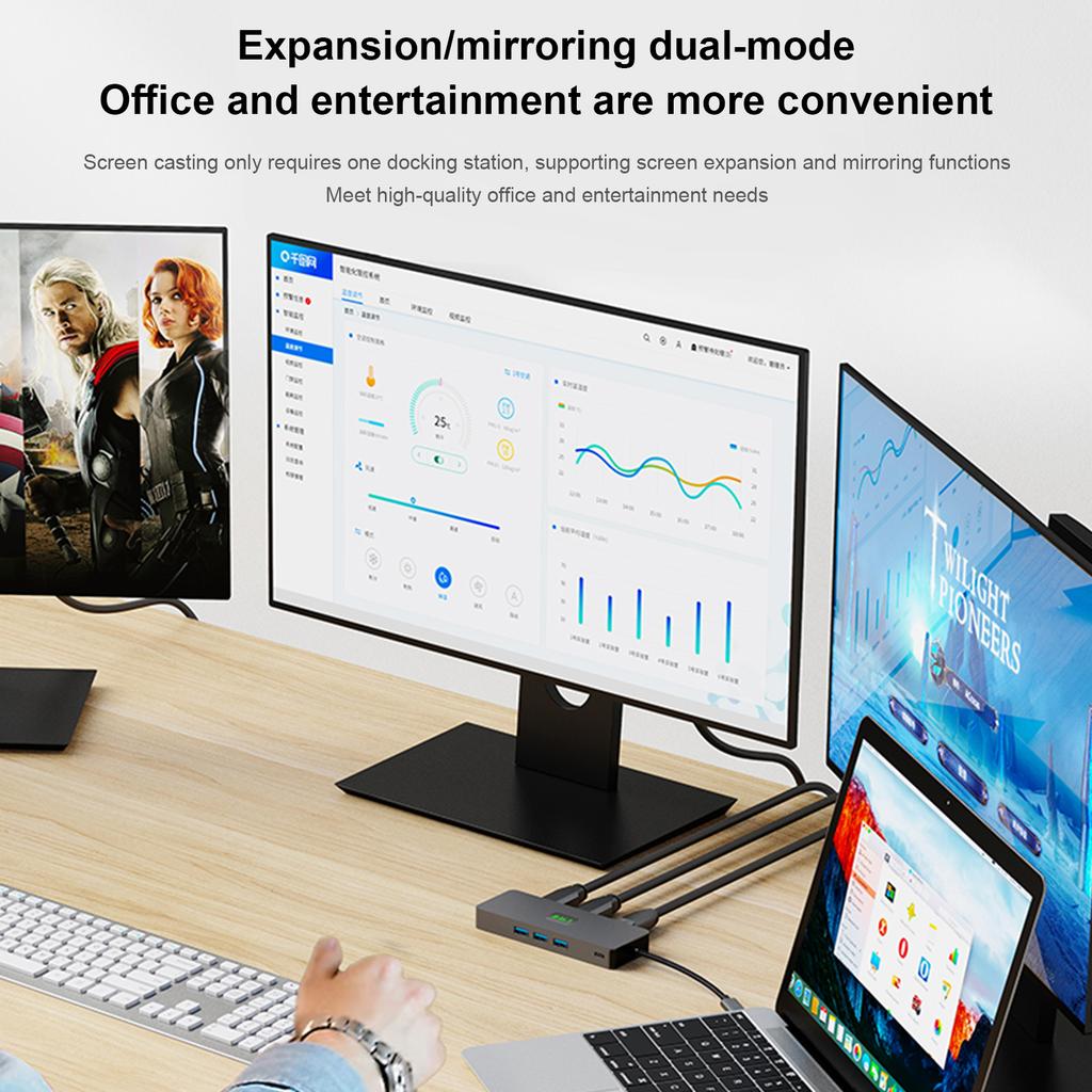 8 In 1 TYPE-C To RJ45 Gigabit USB 3.0 HDMI DP PD100W Interface Hub Adapter Dock