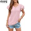 Women's Fashion Casual Summer Spring Solid Color Print Short Sleeve V-Neck Blouses & Shirts